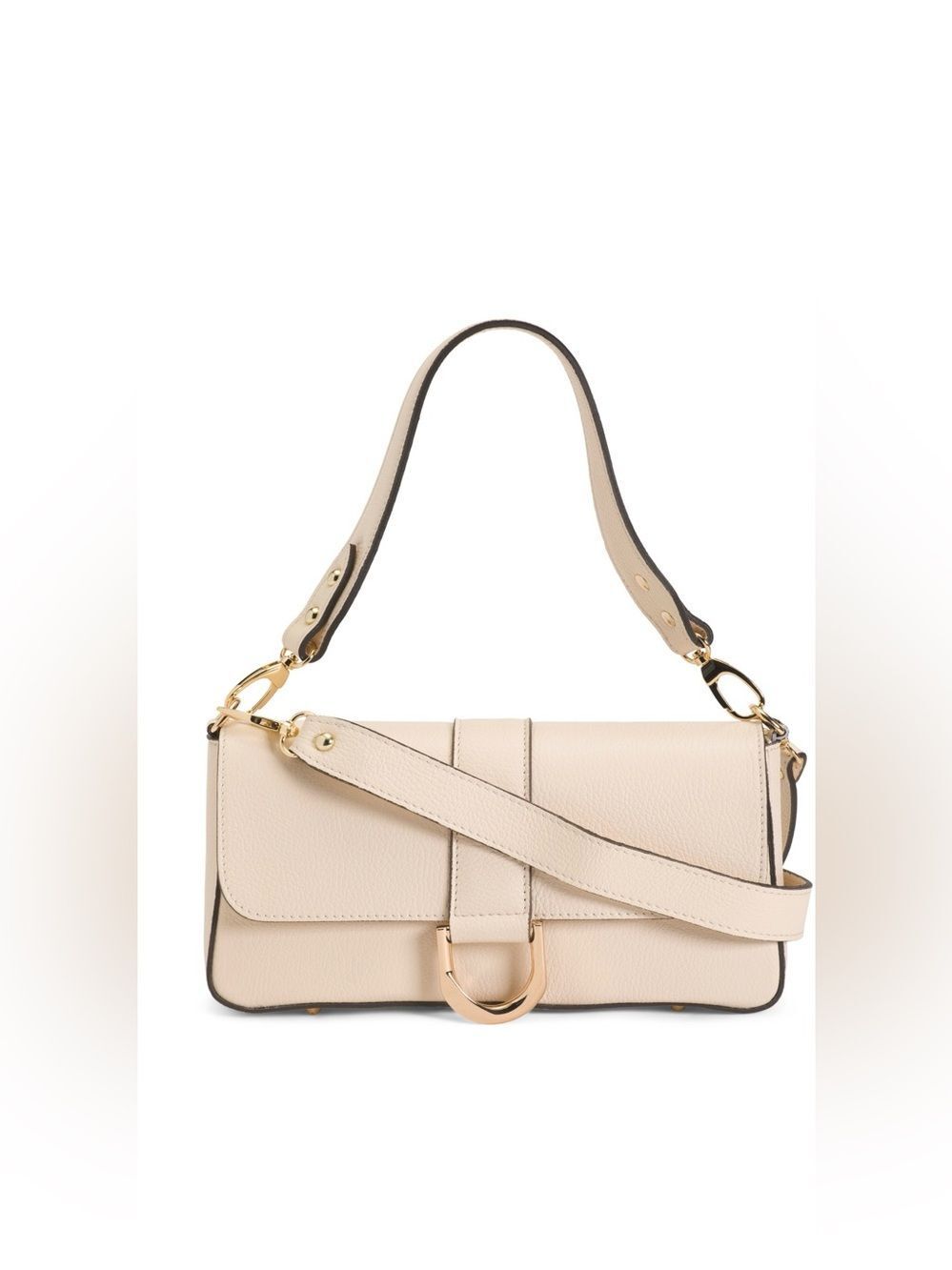 DIVINA FIRENZE IVORY MILK GOLD tone hardware pebbled leather crossbody hobo bag